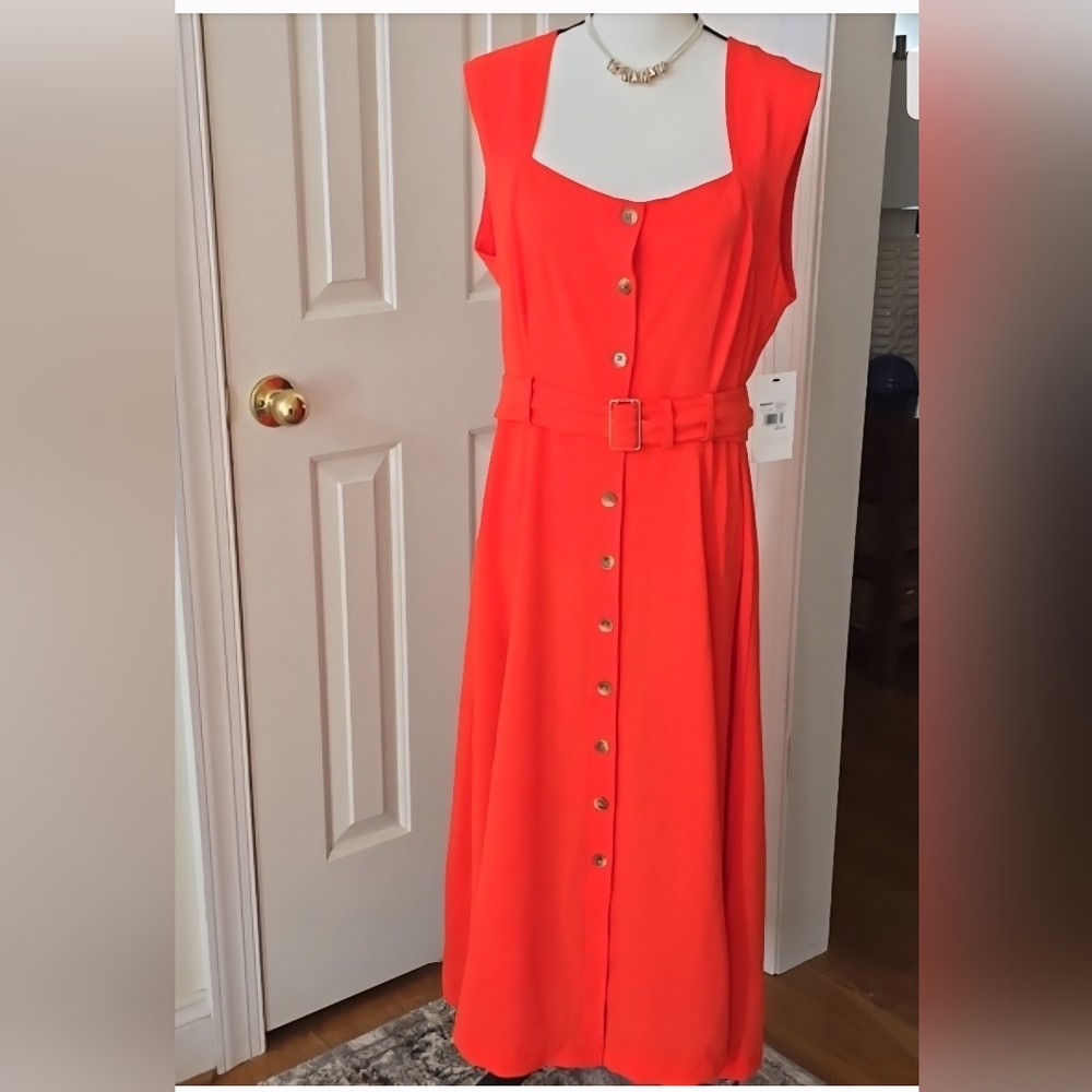 HARPER ROSE BRAND WOMEN'S ORANGE SLEEVELESS SUMMER FRONT BUTTON DRESS SIZE 12